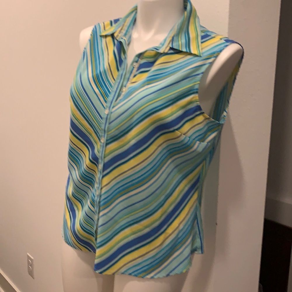 Ninety Sleeveless Multi-Color Striped Shirt Size L